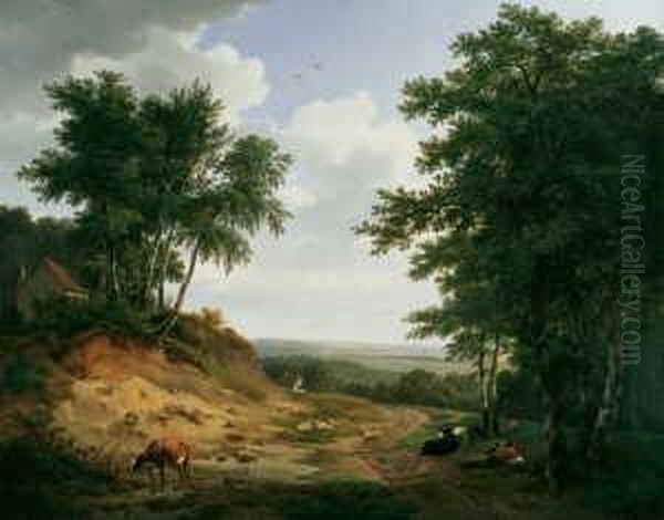 Landschaft Mit Hirtenstaffage. Oil Painting by Pierre Jean Hellemans