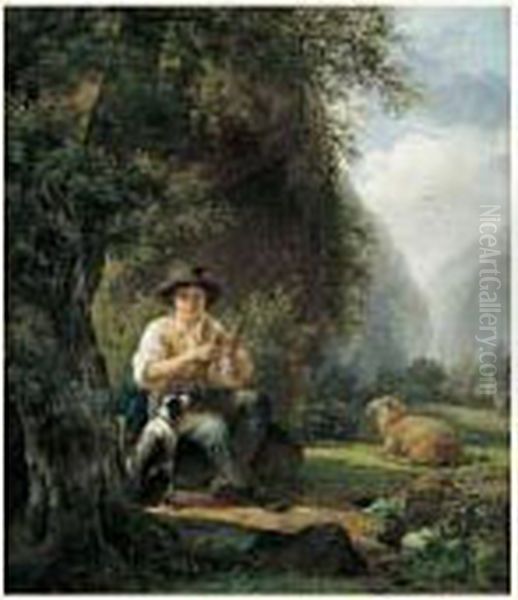 Jeune Berger Au Repos Oil Painting by Pierre Jean Hellemans