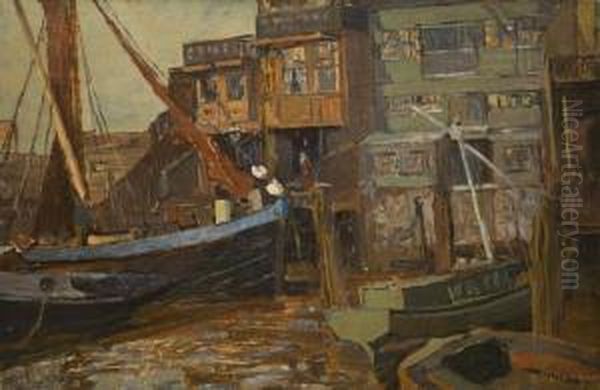 Fischereihafen Oil Painting by Rudolf Hellwag