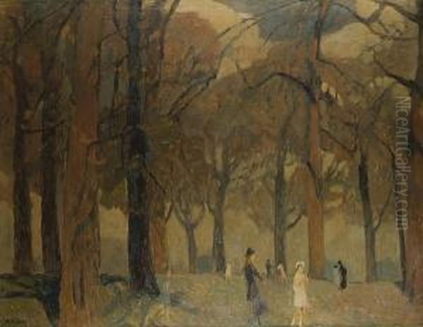 Figures In A Park. Oil Painting by Rudolf Hellwag