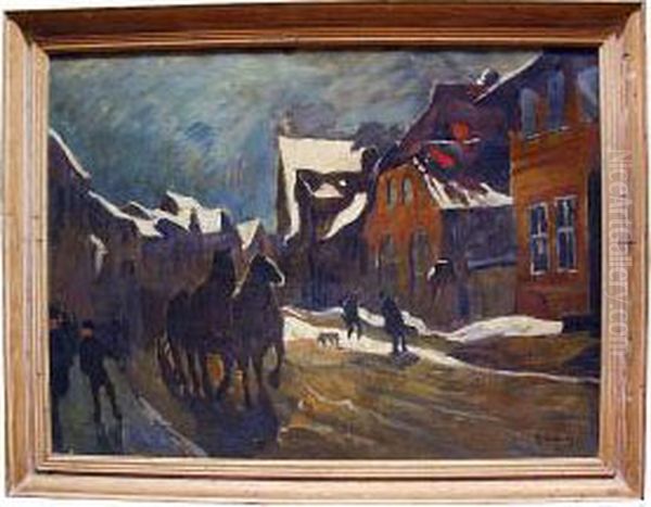 Village Scene In The Snow Oil Painting by Rudolf Hellwag