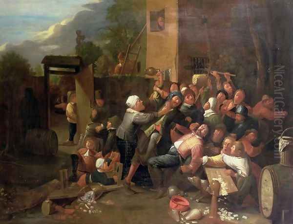 A Fight Outside a Tavern Oil Painting by Joos van Craesbeeck