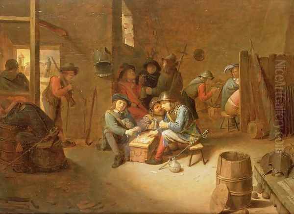 A Guardroom Interior with Soldiers playing Cards Oil Painting by Joos van Craesbeeck