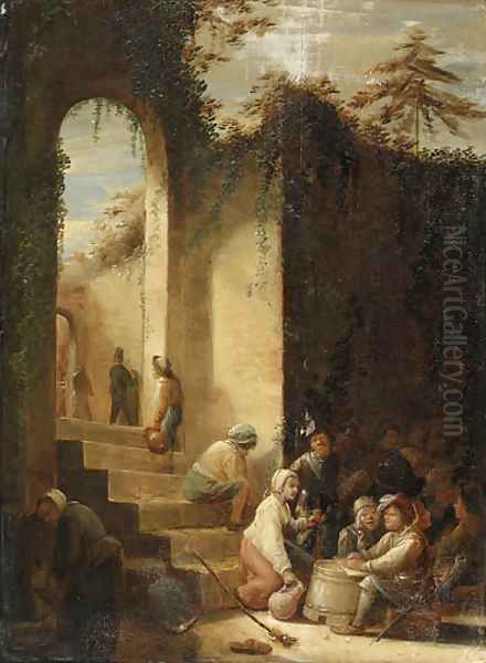 Peasants and Soldiers in a Courtyard Oil Painting by Joos van Craesbeeck