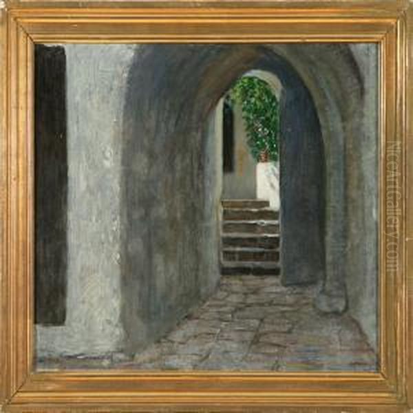 Courtyard In An Italian Town Oil Painting by Axel Helsted