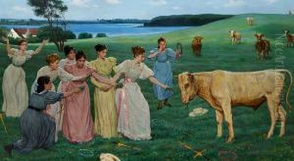 Young Women And The Bull Jupiter In A Meadow. 