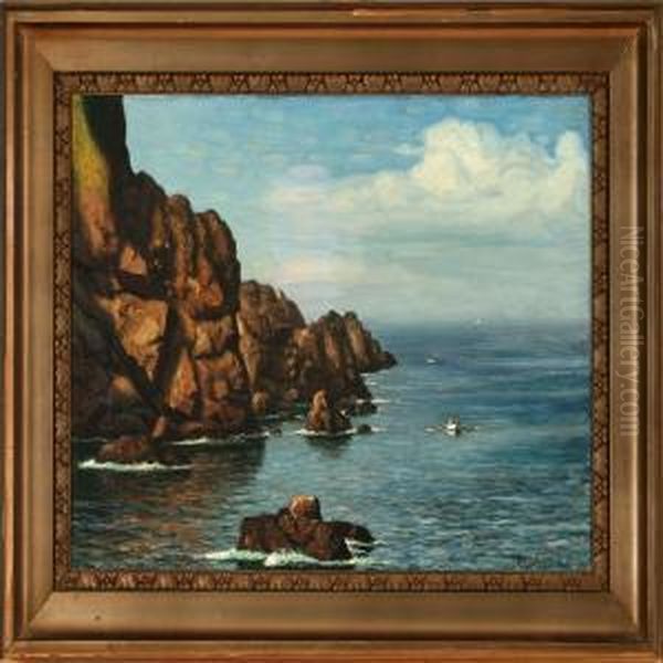 Coastal Scene With Bigrocks Oil Painting by Viggo Helsted