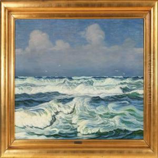 Breakers Along A Coast Oil Painting by Viggo Helsted