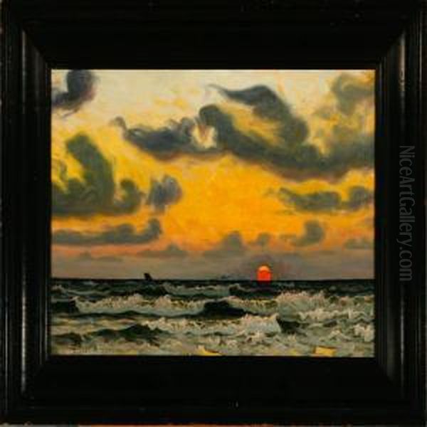 Solnedgang - Hirtshals Oil Painting by Viggo Helsted