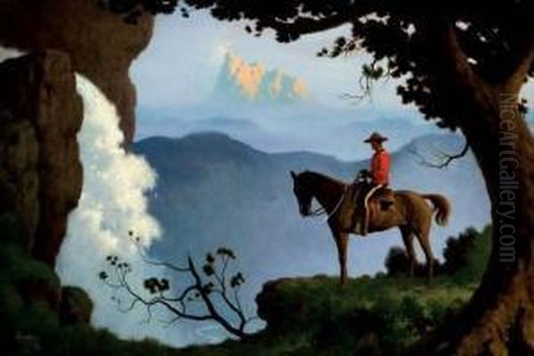 Mountie On Hilltop Vista Oil Painting by Arthur Henry Howard Heming