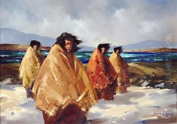 Women At The Shoreline Oil Painting by Arthur Henry Howard Heming