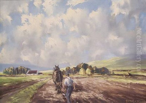 Ploughing The Field Oil Painting by Arthur Henry Howard Heming