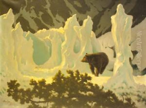 Bear Oil Painting by Arthur Henry Howard Heming