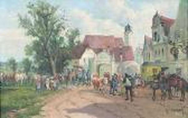 Sonntagliches Treiben Vor Der Dorfschanke Oil Painting by Georg Hemmrich