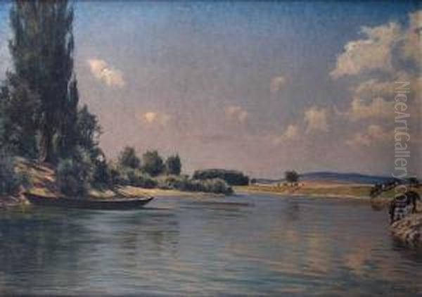 Pejzaz Z Rzeka Oil Painting by Wilhelm Hempfing