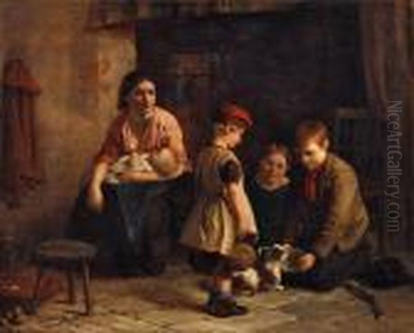 Bauernkinder Mit Zicklein Oil Painting by William Hemsley