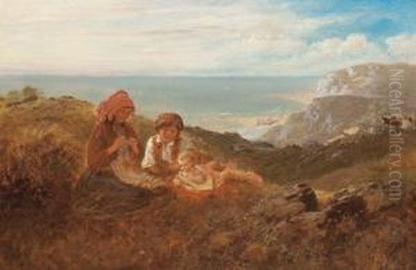 Familienidylle Mit Weidendem Vieh Ober Einer Meeresbucht Oil Painting by William Hemsley