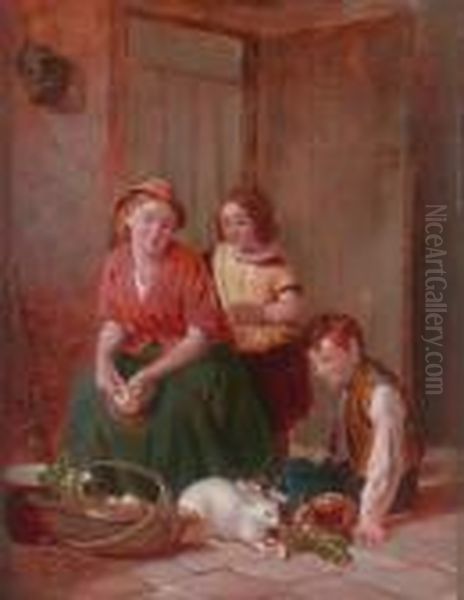 Feeding The Rabbits Oil Painting by William Hemsley