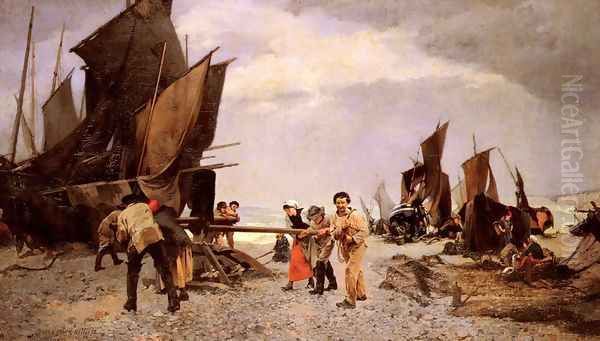 Au cabestan (With the capstan (Memories of the Port)) (or Souvenir D'yport) Oil Painting by Louis Robert Carrier-Belleuse