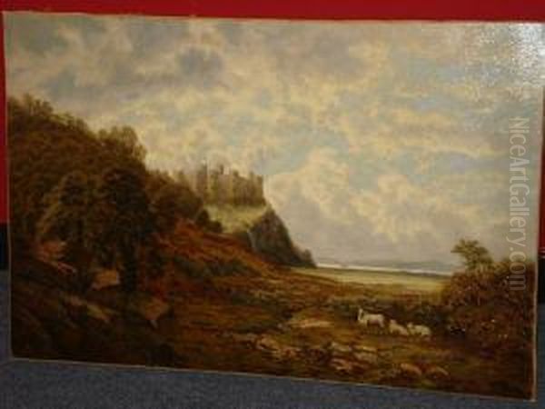 Country Landscape With A Hilltop Castle,possibly Harlech Oil Painting by Bernard Benedict Hemy