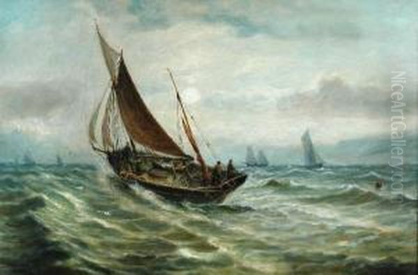 Fishing Boats Off Northumberland Oil Painting by Bernard Benedict Hemy