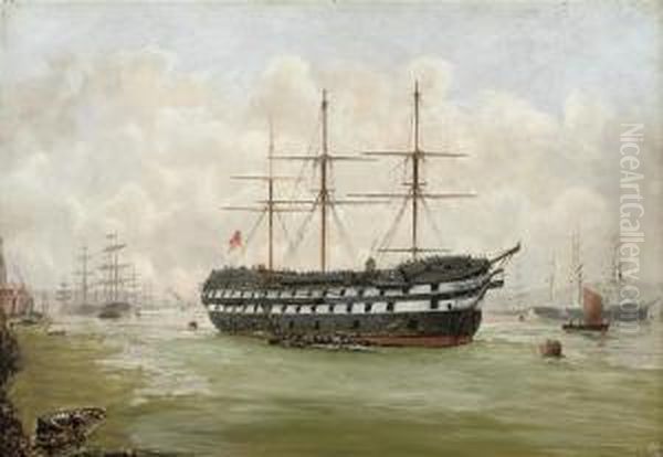 A Receiving Ship Oil Painting by Bernard Benedict Hemy