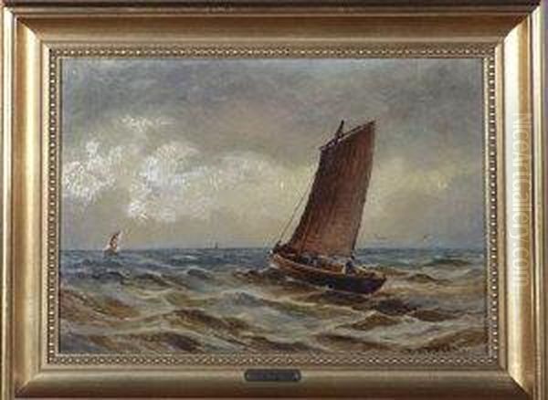 Fishing Boats Putting Out To Sea Oil Painting by Bernard Benedict Hemy