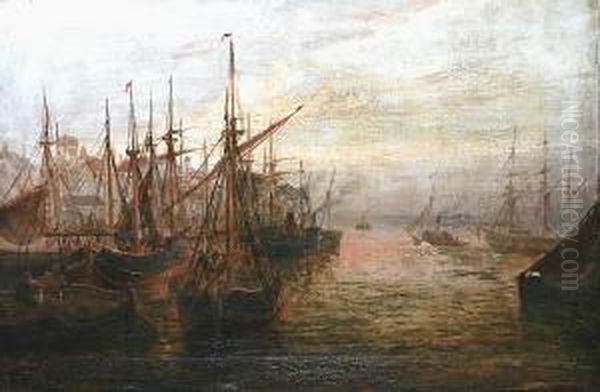 Fishing Boats In Harbour Oil Painting by Bernard Benedict Hemy