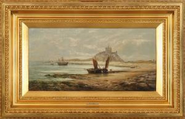 Fishermen And Their Boats, In The Background A Castle. Signed B. B. Hemy Oil Painting by Bernard Benedict Hemy