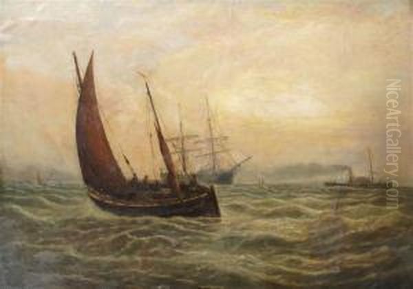 Ships At Sea Oil Painting by Bernard Benedict Hemy