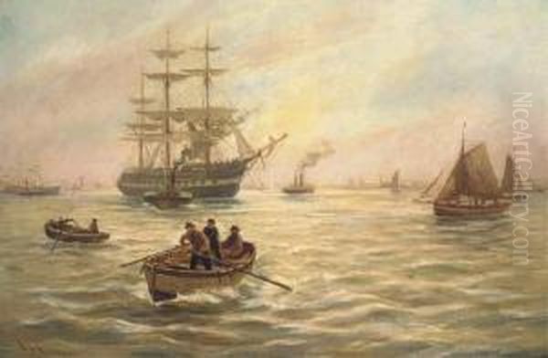 Rowing Out To The Merchant Ship Oil Painting by Bernard Benedict Hemy