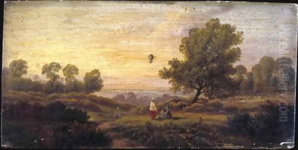 Balloon Over Woodland c.1840 Oil Painting by B. Cook