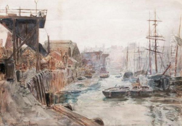 Wilson's Timber Yard, North Quay, Sunderland Oil Painting by Thomas Marie Madawaska Hemy