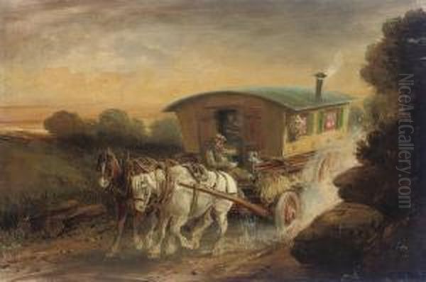 A Horse-drawn Gypsy Caravan On A Track Oil Painting by Charles Cooper Henderson