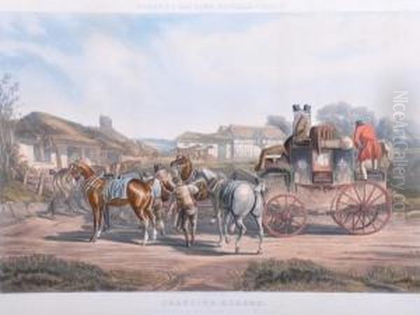 Pulling Up To
 Un-skid And Changing Horses. Oil Painting by Charles Cooper Henderson