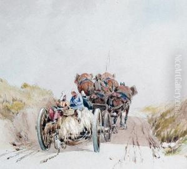 A Haycart On A Country Road; A Coaching Scene Oil Painting by Charles Cooper Henderson