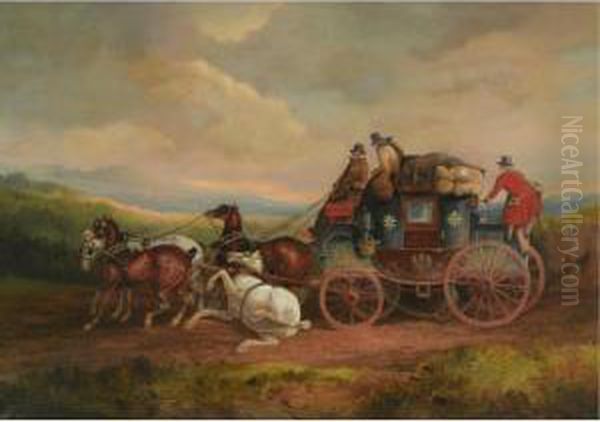 A Mishap On The Louth To London Royal Mail Coach Oil Painting by Charles Cooper Henderson