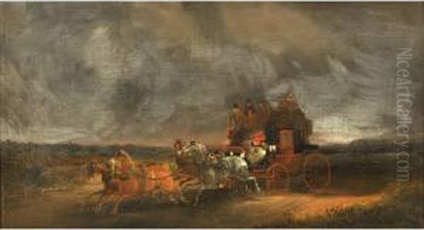 A Stagecoach On A Country Road At Night Oil Painting by Charles Cooper Henderson