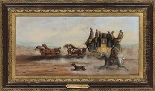 A Coach And Four On A Country Road; And A Coach With Outrider Oil Painting by Charles Cooper Henderson