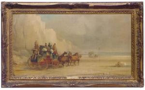 London-dover Mail Coach Ferrying A River; And A Companionpainting Oil Painting by Charles Cooper Henderson