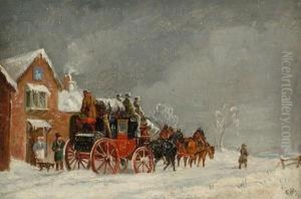 The London To York Coach In A Winter Landscape, And Another Coaching Scene Oil Painting by Charles Cooper Henderson