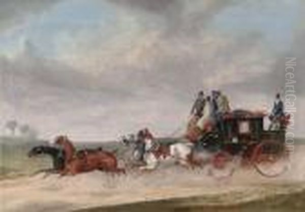 A Stagecoach At Full Speed Oil Painting by Charles Cooper Henderson