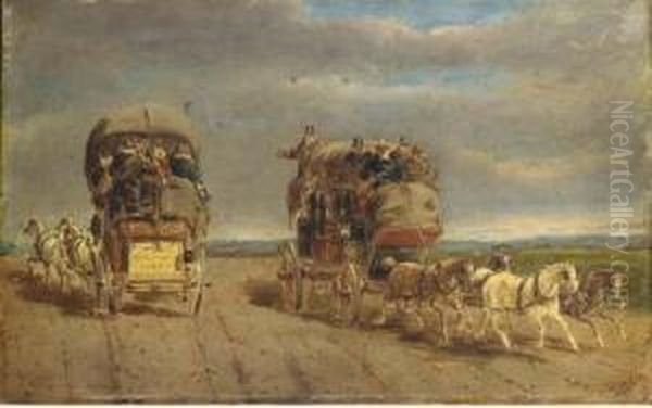 London To York Coaches Passing Oil Painting by Charles Cooper Henderson