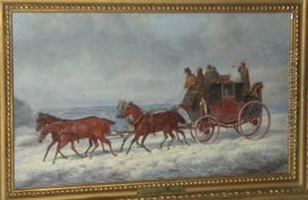 Coach Travelling In The Snow Oil Painting by Charles Cooper Henderson