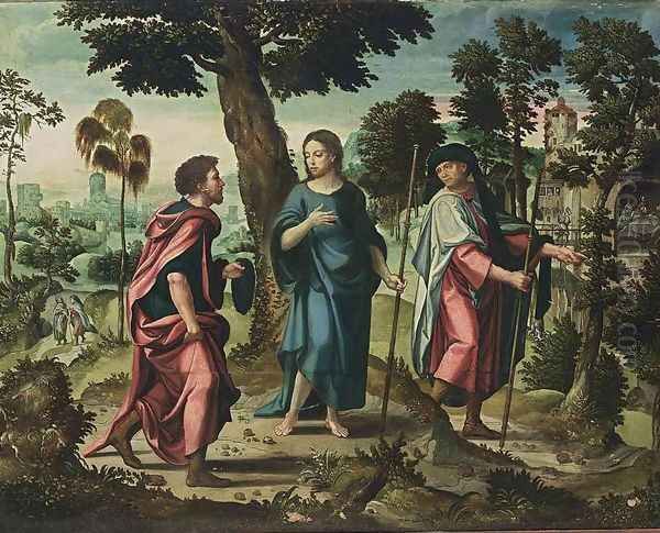 Christ and His Disciples on Their Way to Emmaus Oil Painting by Pieter Coecke Van Aelst