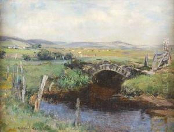 Bridge Over A Stream Oil Painting by John Henderson