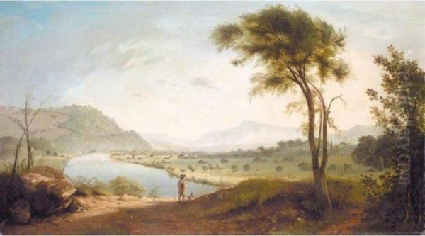 View Of The Valley Of The Lune, Lancaster, With A Traveller On A Path In The Foreground Oil Painting by John Henderson