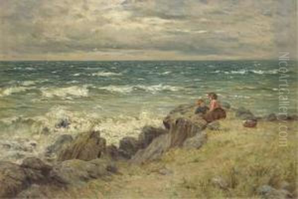 Two Children By The Sea Oil Painting by John Henderson