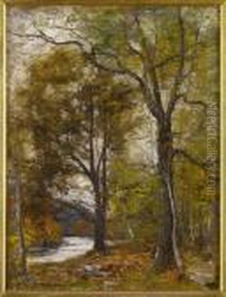 Wooded River Landscape, Autumn Oil Painting by Joseph Henderson