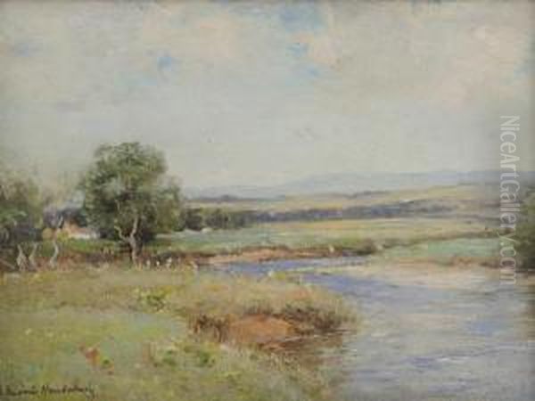 River And Farm Oil Painting by Joseph Henderson